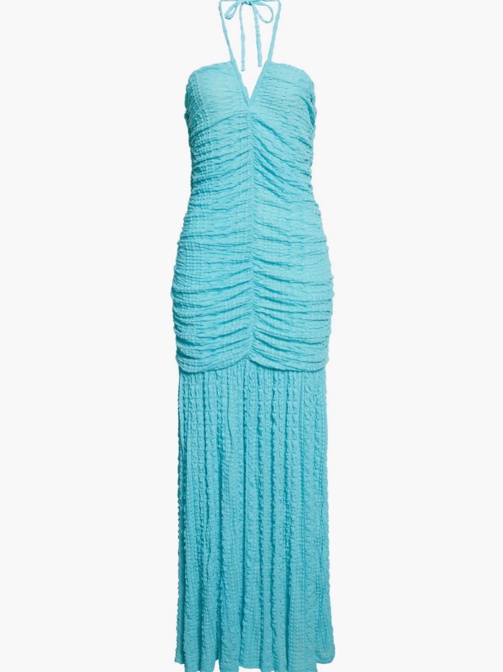Ganni, Blue Curaçao Halter Neck Ruched Dress, size 22W